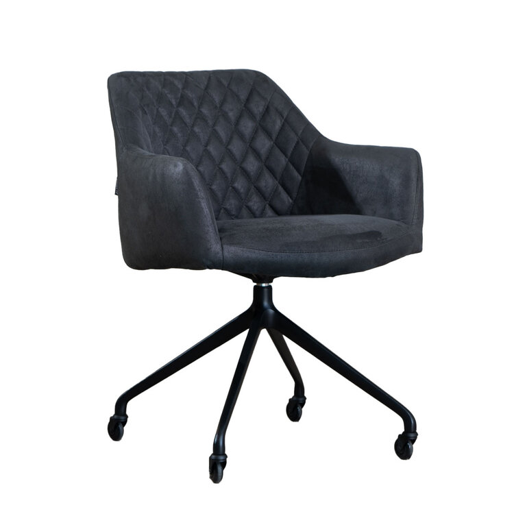 Chaise de salle à manger avec roulettes Levi noir eco-cuir