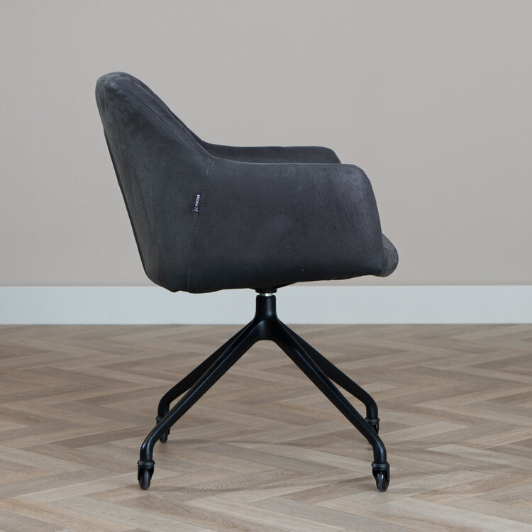 Chaise de salle à manger avec roulettes Levi noir eco-cuir