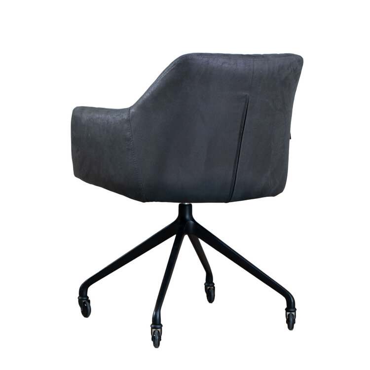 Chaise de salle à manger avec roulettes Levi noir eco-cuir