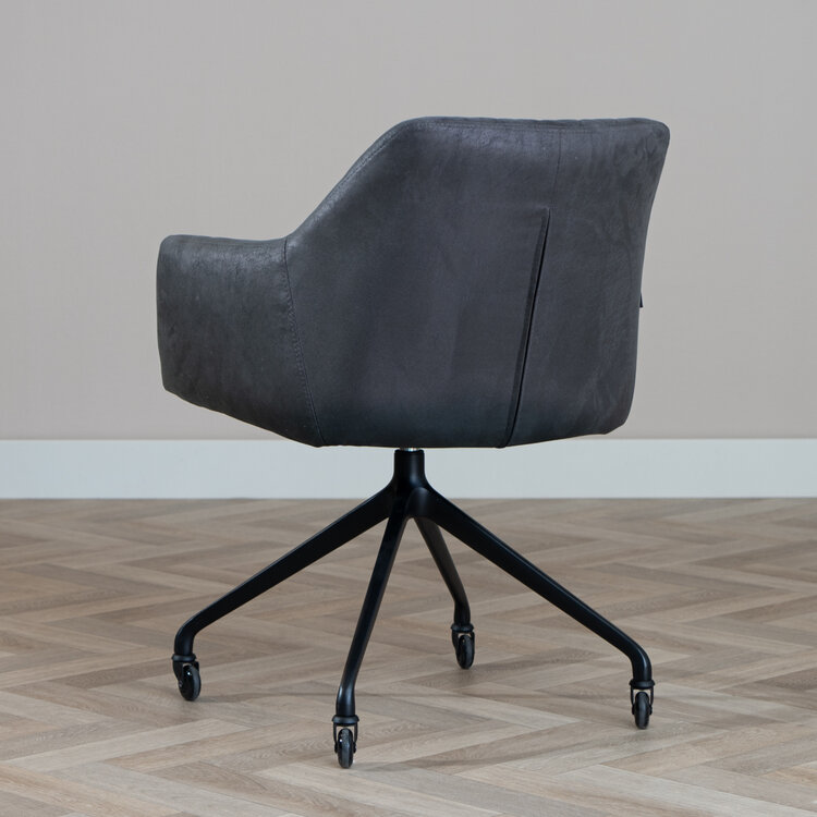 Chaise de salle à manger avec roulettes Levi noir eco-cuir