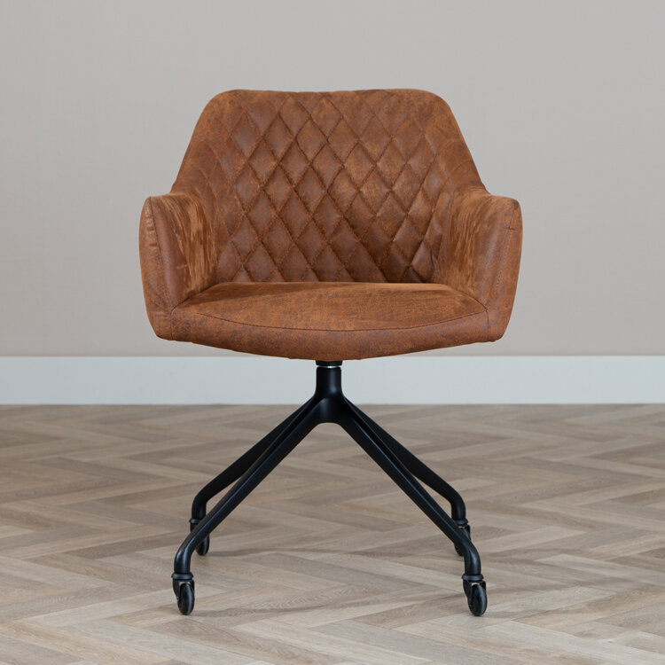 Chaise de salle à manger avec roulettes Levi cognac eco-cuir