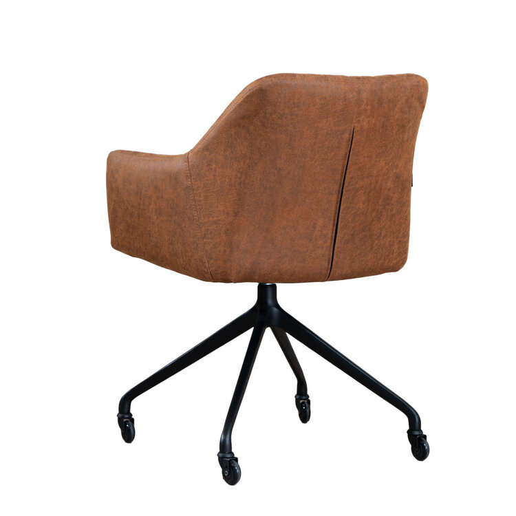 Chaise de salle à manger avec roulettes Levi cognac eco-cuir