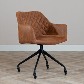 Chaise de salle à manger avec roulettes Levi cognac eco-cuir