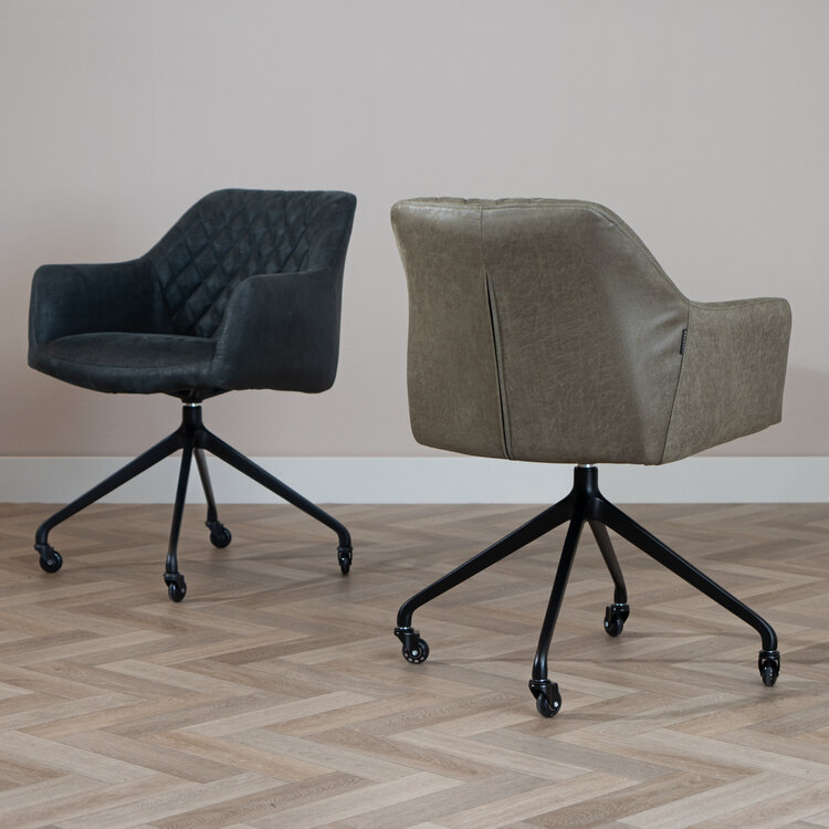 Chaise de salle à manger avec roulettes Levi vert eco-cuir