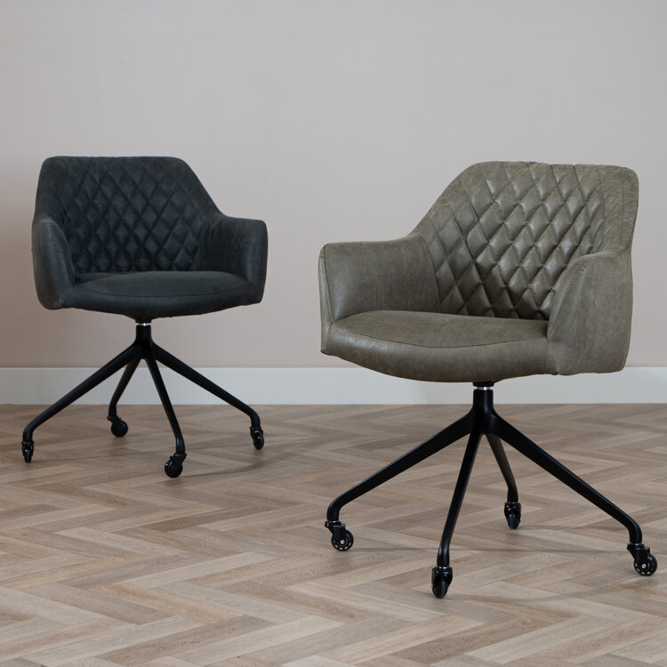 Chaise de salle à manger avec roulettes Levi vert eco-cuir