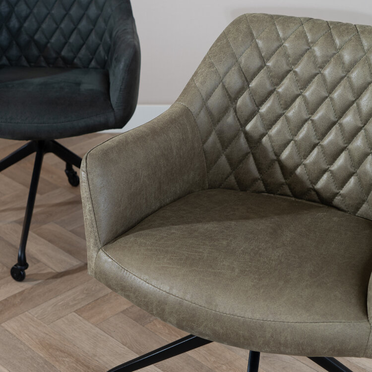 Chaise de salle à manger avec roulettes Levi vert eco-cuir