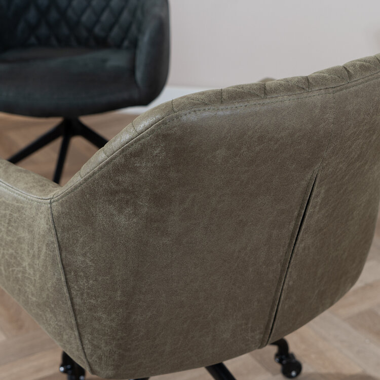 Chaise de salle à manger avec roulettes Levi vert eco-cuir