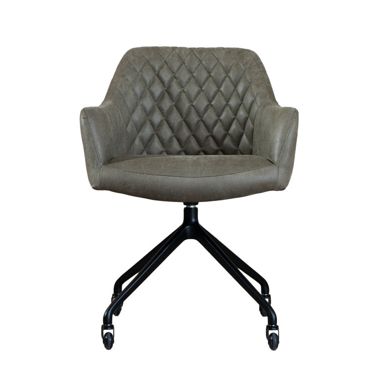 Chaise de salle à manger avec roulettes Levi vert eco-cuir