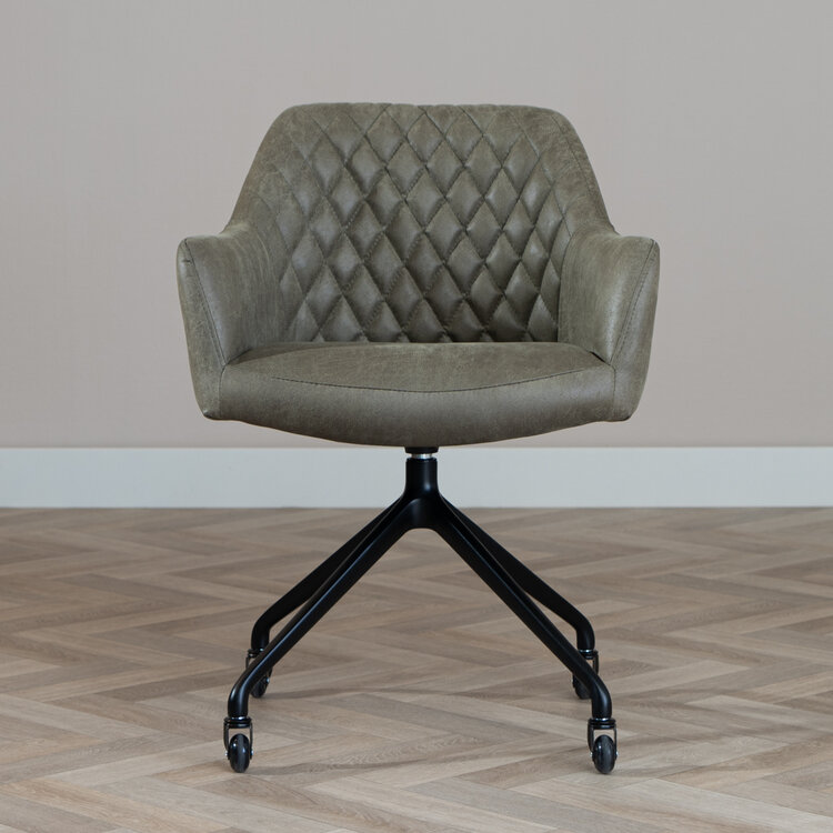 Chaise de salle à manger avec roulettes Levi vert eco-cuir