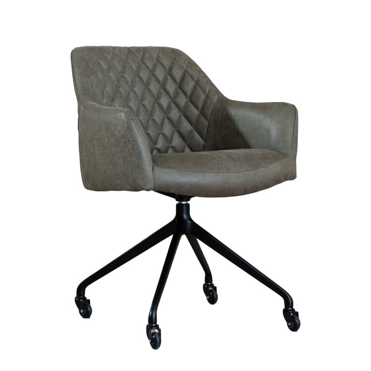 Chaise de salle à manger avec roulettes Levi vert eco-cuir