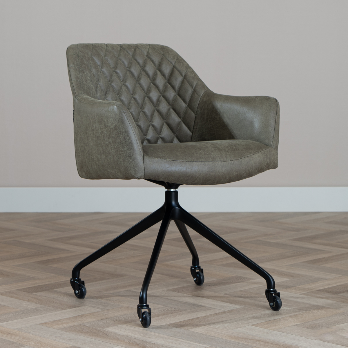 Chaise de salle à manger avec roulettes Levi vert eco-cuir