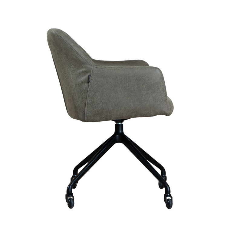 Chaise de salle à manger avec roulettes Levi vert eco-cuir