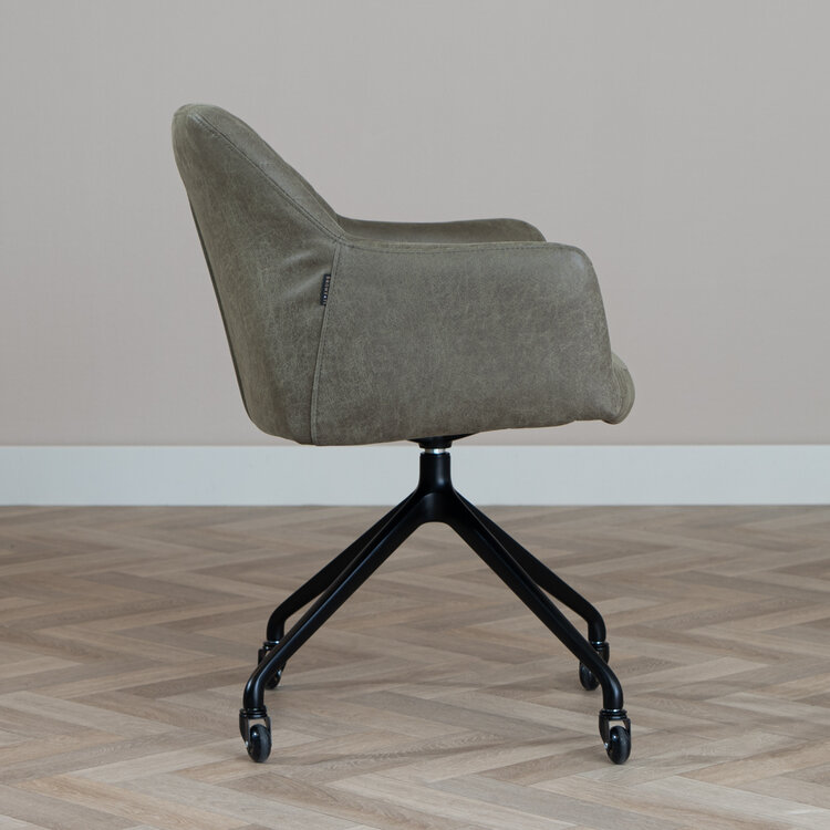 Chaise de salle à manger avec roulettes Levi vert eco-cuir