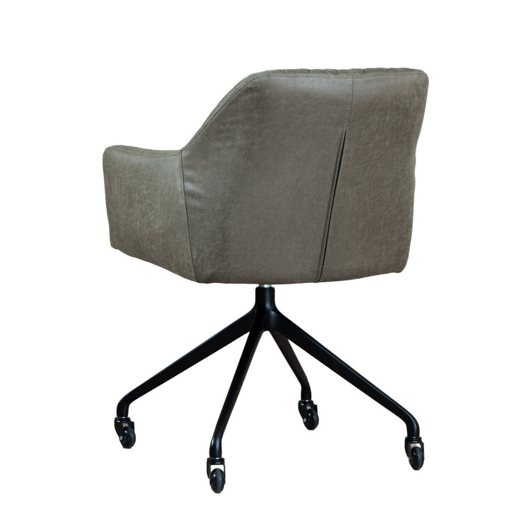 Chaise de salle à manger avec roulettes Levi vert eco-cuir