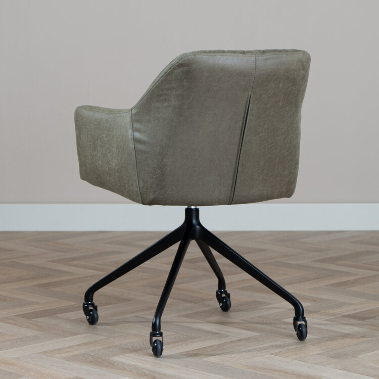 Chaise de salle à manger avec roulettes Levi vert eco-cuir