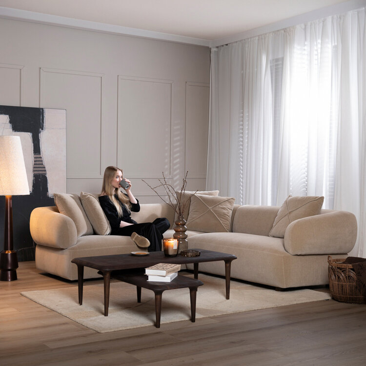 Canapé d'angle droit velours Palermo taupe