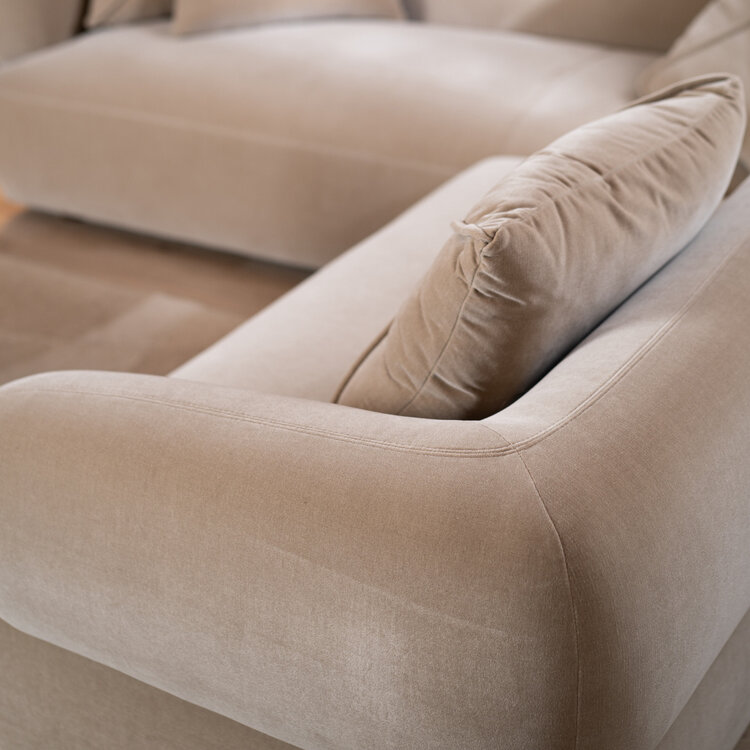 Canapé d'angle droit velours Palermo taupe