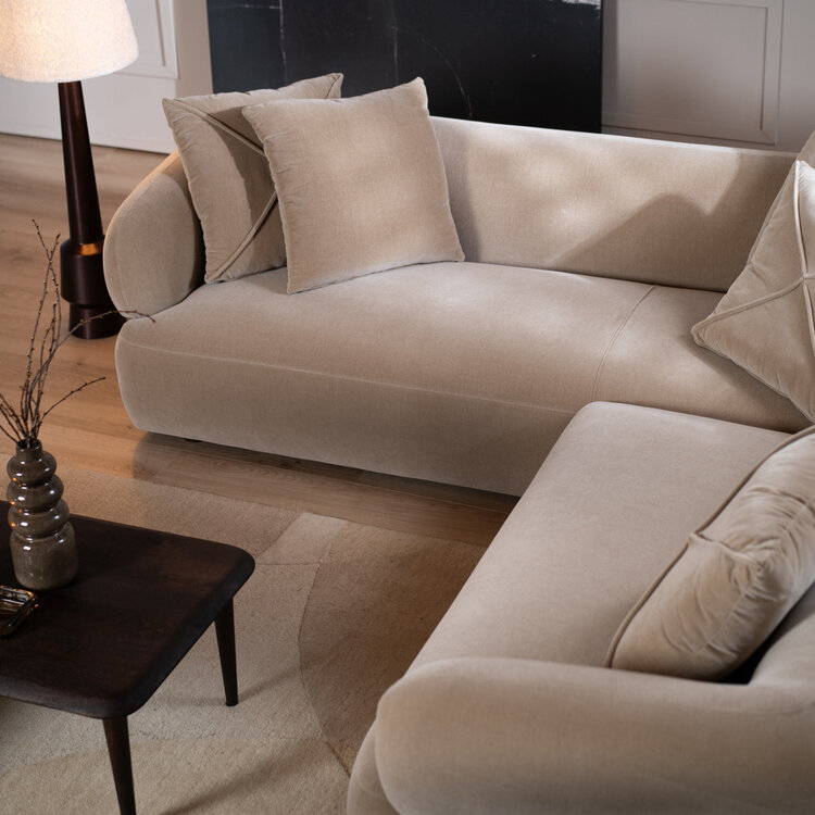 Canapé d'angle droit velours Palermo taupe