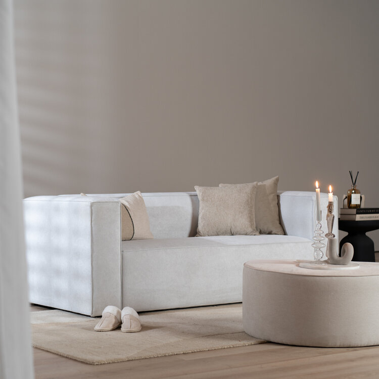 Canapé scandinave Memphis 2,5 places tissu chiné blanc