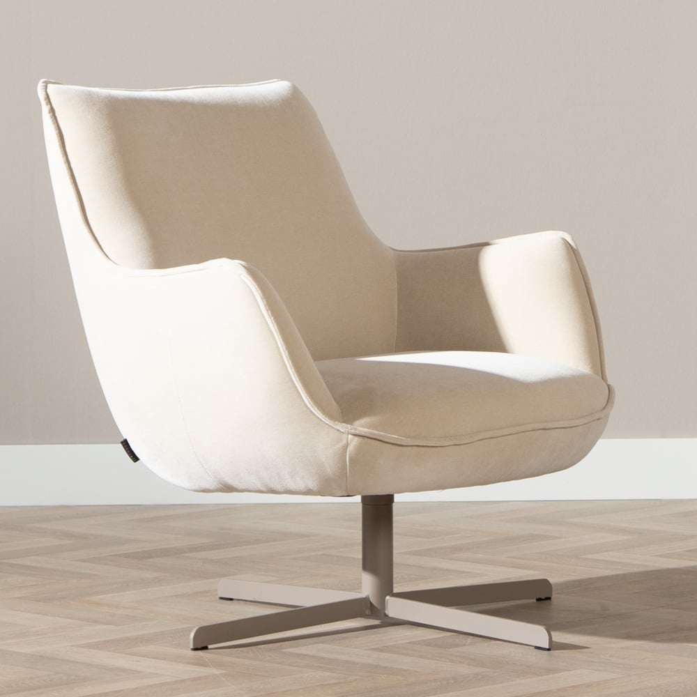 Fauteuil pivotant en velours Stella beige