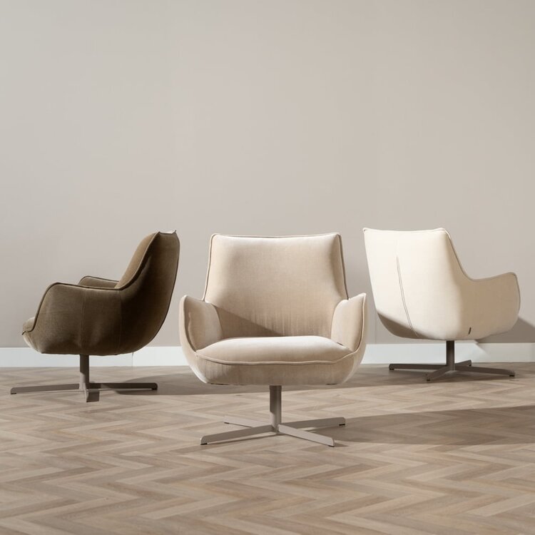 Fauteuil pivotant en velours Stella beige