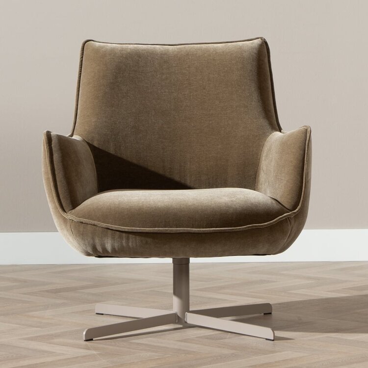Fauteuil pivotant en velours Stella marron