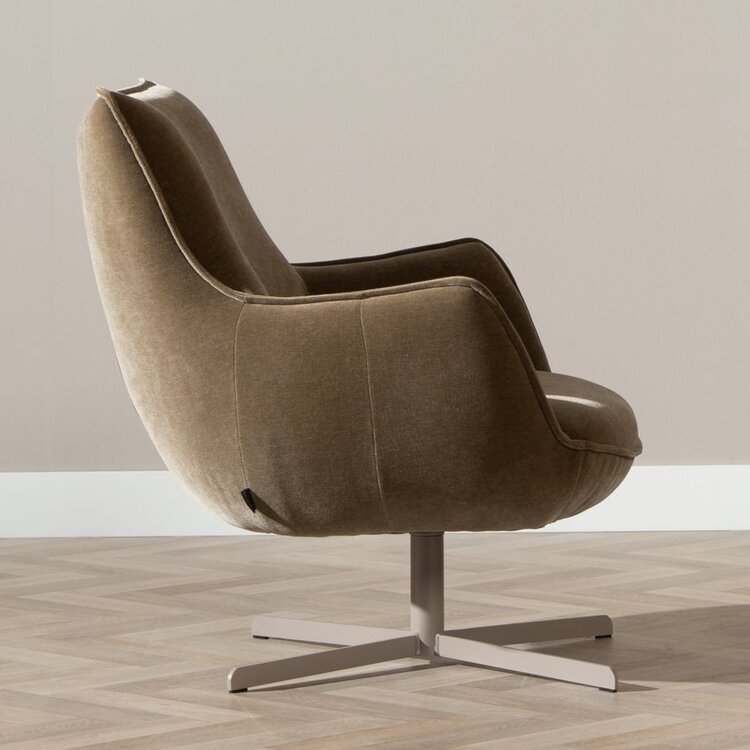 Fauteuil pivotant en velours Stella marron