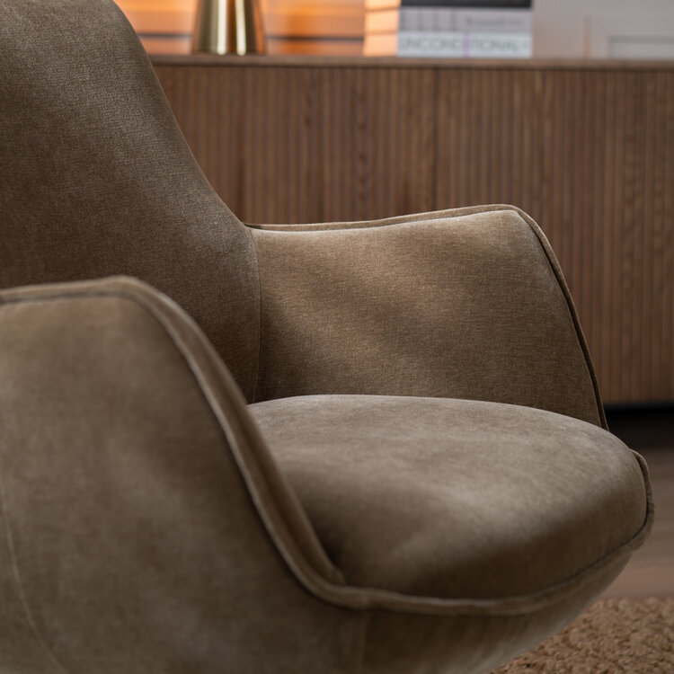 Fauteuil pivotant en velours Stella marron