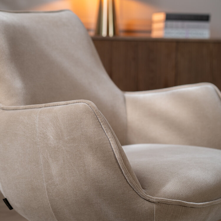 Fauteuil pivotant en velours Stella taupe