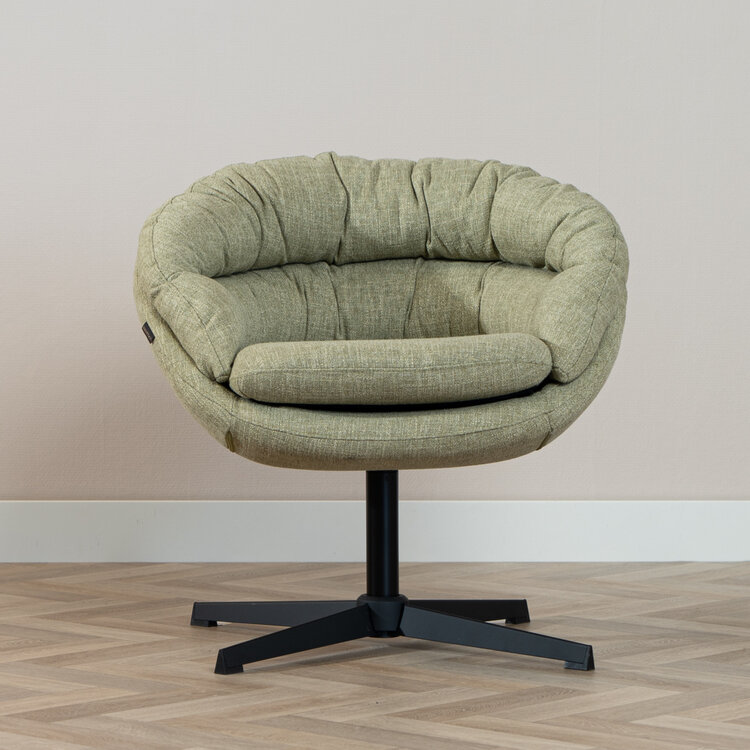 Fauteuil pivotant Porto tissu lin vert olive