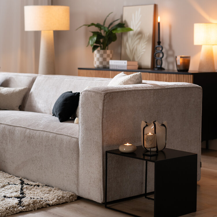 Canapé d'angle Memphis blanc tissu chenille gauche