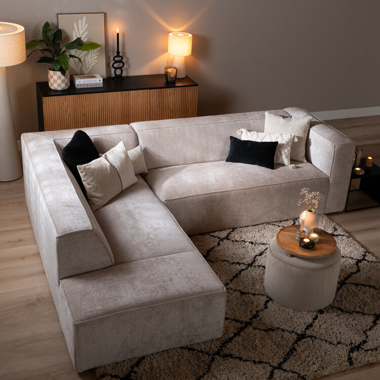 Canapé d'angle Memphis blanc tissu chenille gauche