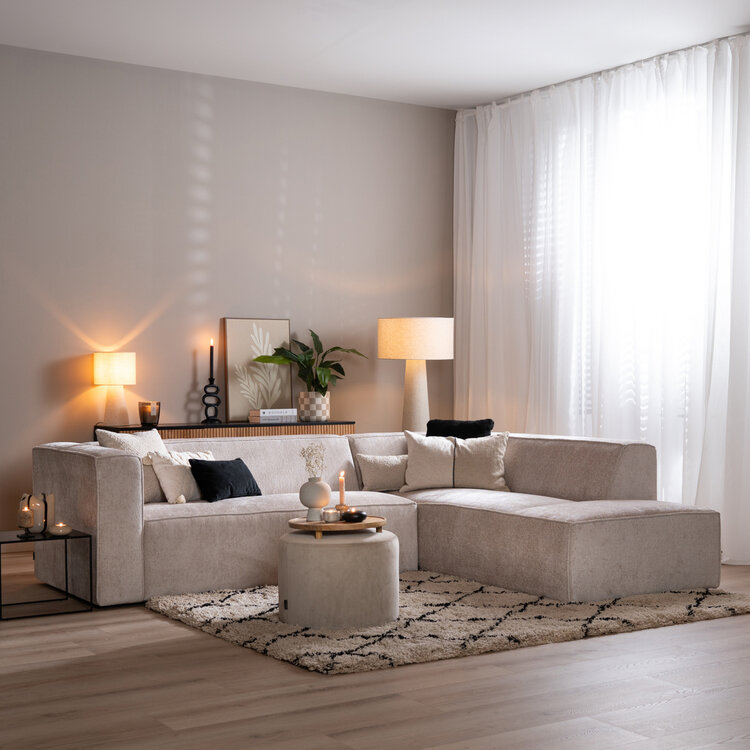 Canapé d'angle Memphis blanc/beige tissu chenille droit