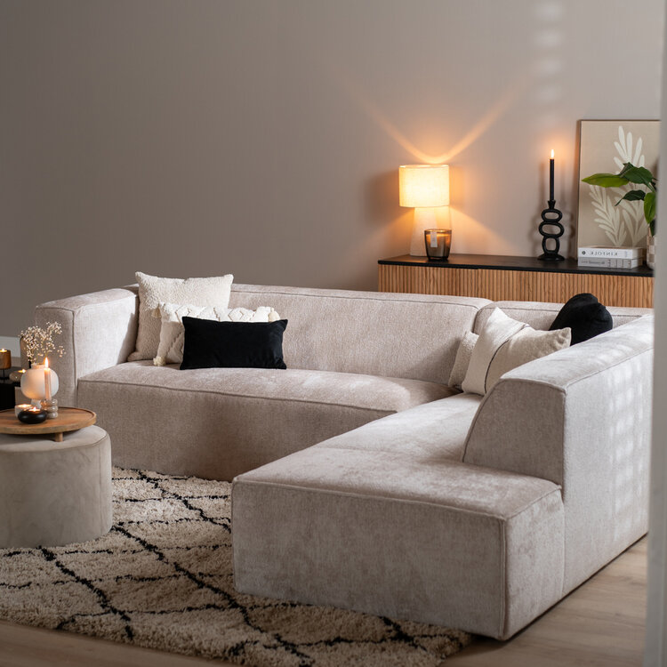 Canapé d'angle Memphis blanc/beige tissu chenille droit