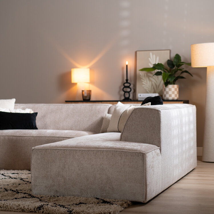 Canapé d'angle Memphis blanc/beige tissu chenille droit