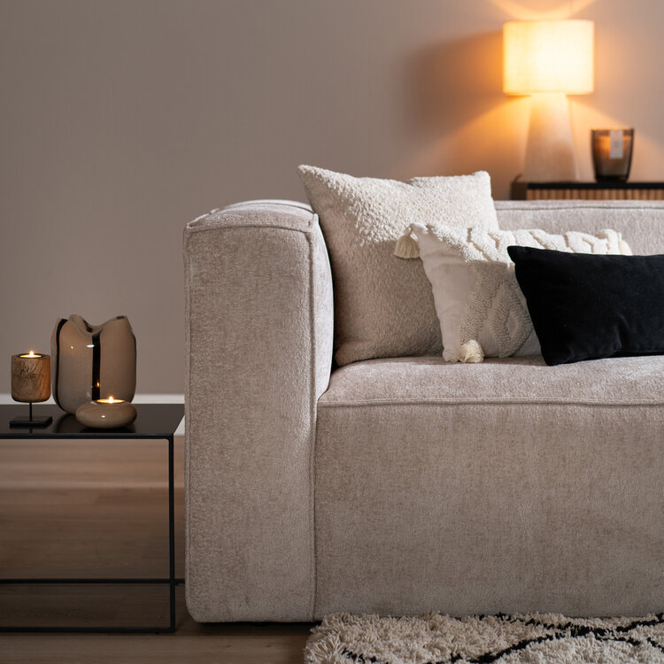 Canapé d'angle Memphis blanc/beige tissu chenille droit