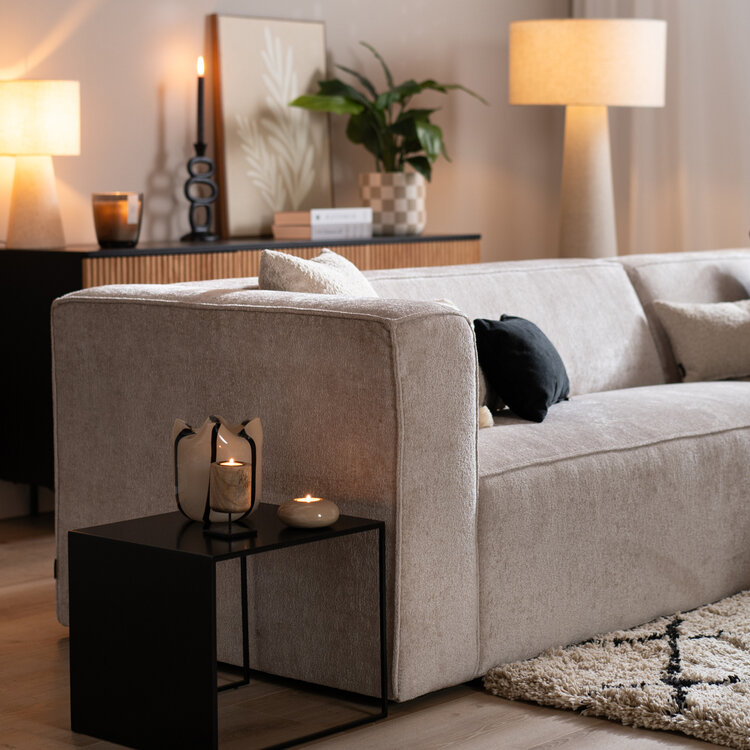 Canapé d'angle Memphis blanc/beige tissu chenille droit