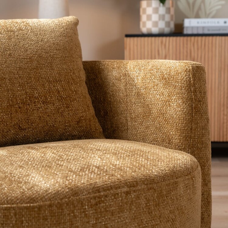 Fauteuil tissu chenille Ruby jaune ocre / cognac