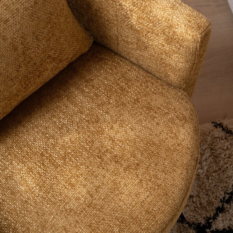 Fauteuil tissu chenille Ruby jaune ocre / cognac