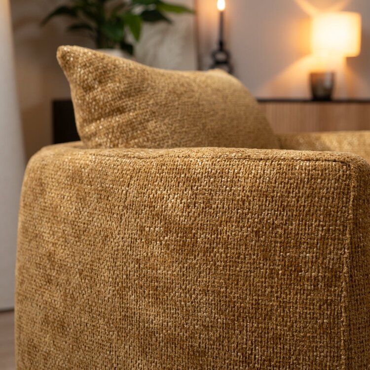 Fauteuil tissu chenille Ruby jaune ocre / cognac