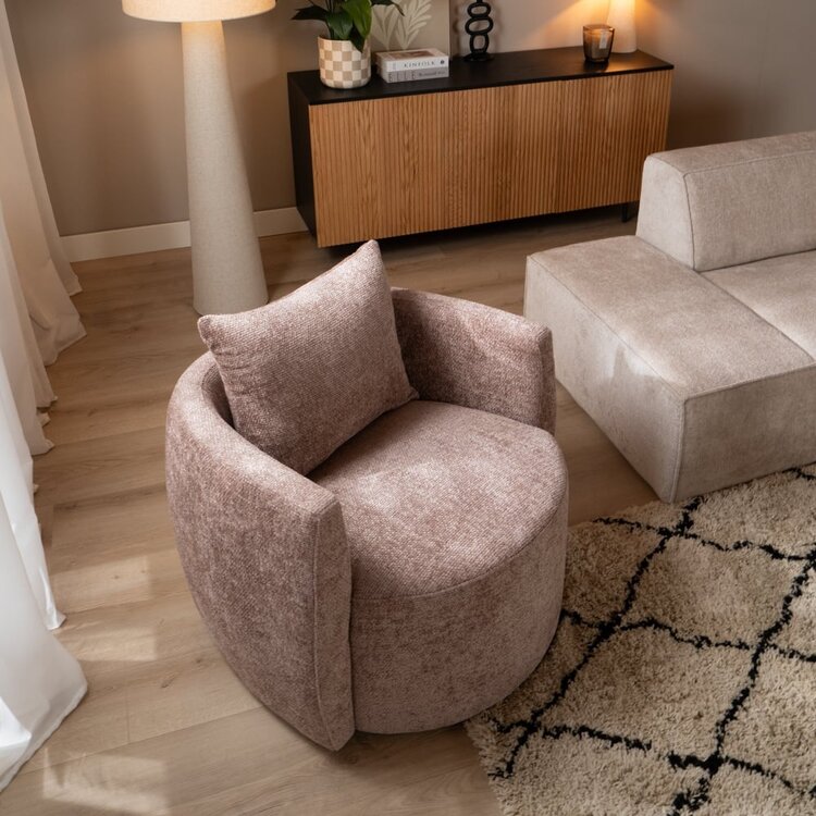 Fauteuil tissu chenille Ruby rose