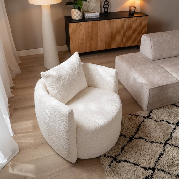 Fauteuil tissu bouclette teddy Ruby blanc