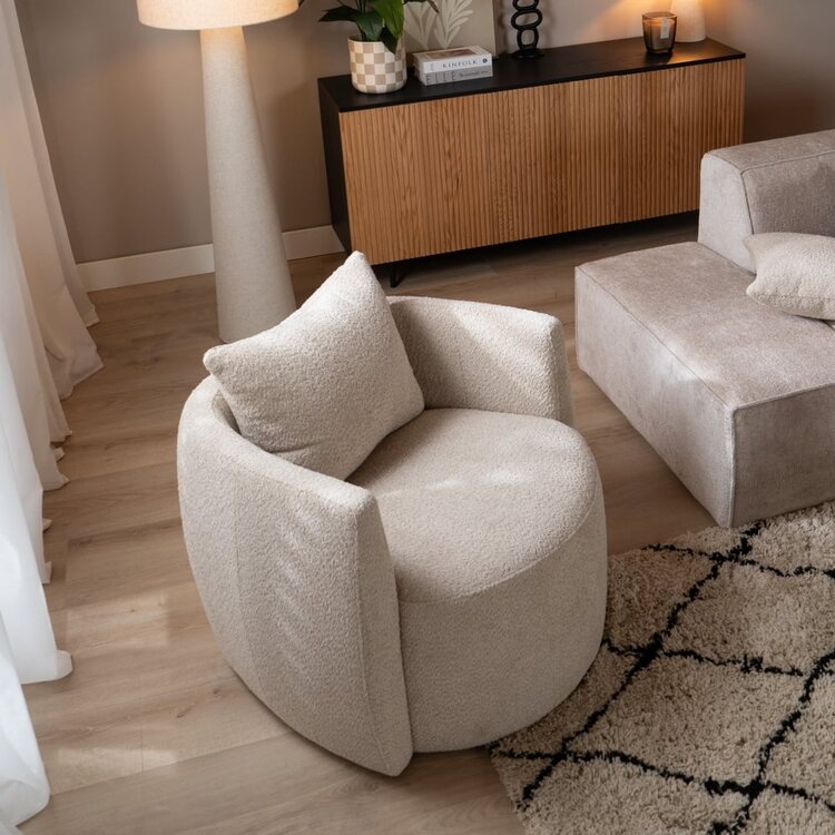 Fauteuil tissu bouclette teddy Ruby taupe