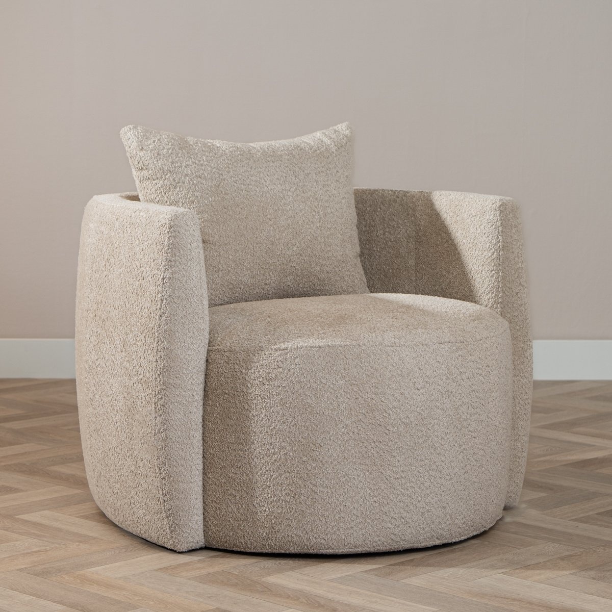 Fauteuil tissu bouclette teddy Ruby taupe