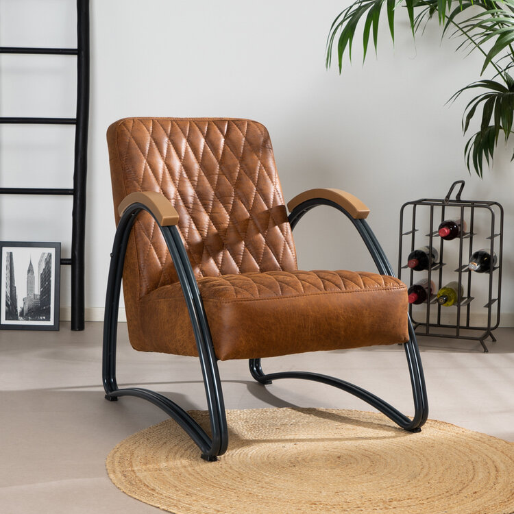 Fauteuil industriel Ivy éco-cuir cognac