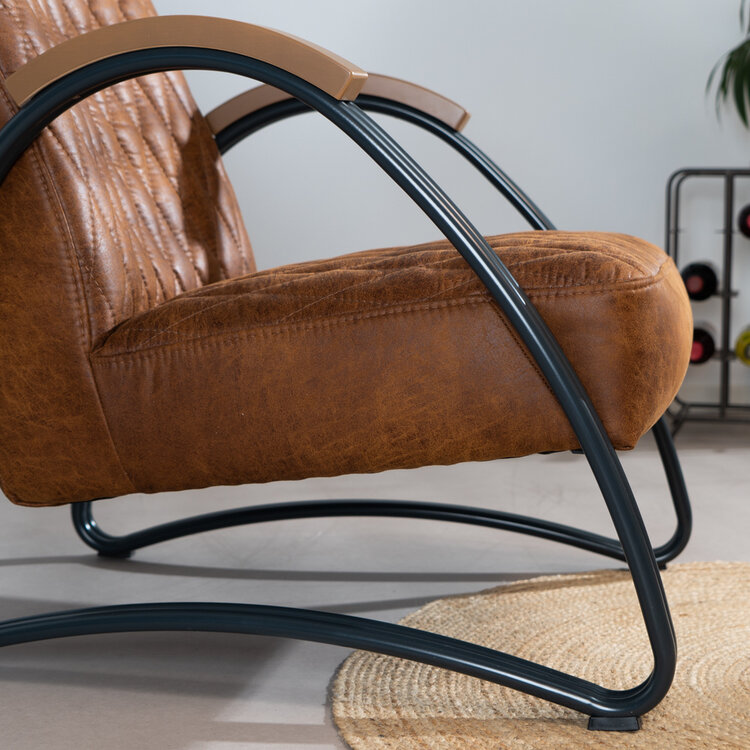 Fauteuil industriel Ivy éco-cuir cognac