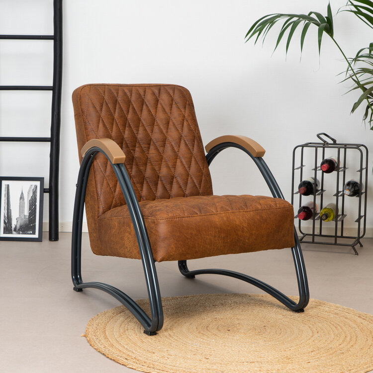 Fauteuil industriel Ivy éco-cuir cognac