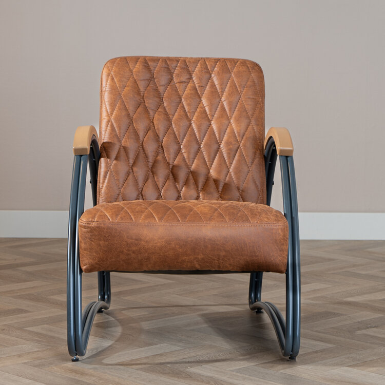 Fauteuil industriel Ivy éco-cuir cognac