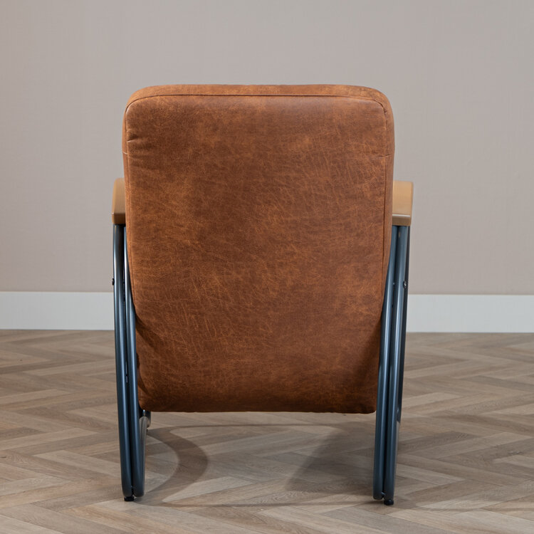 Fauteuil industriel Ivy éco-cuir cognac