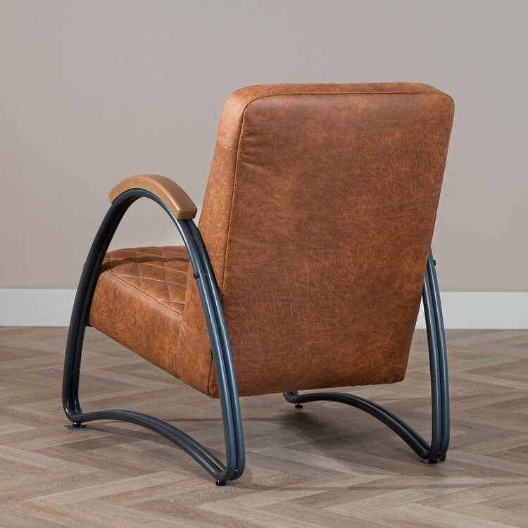 Fauteuil industriel Ivy éco-cuir cognac